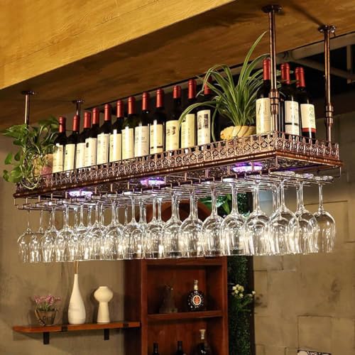 Botellero de techo con luz, altura ajustable, exhibición vintage para almacenamiento de bar restaurante