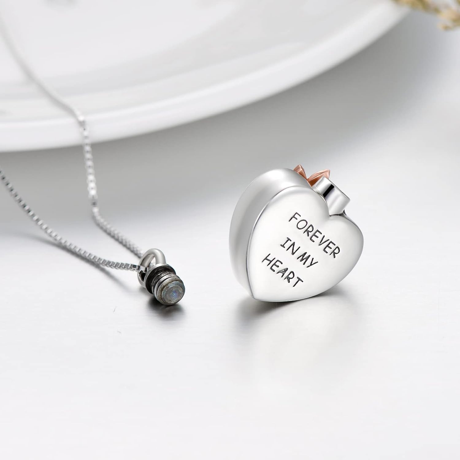 AOBOCO Cremation Jewelry 925 Sterling Silver Heart Flower Butterfly Urn Necklace for Ashes, Cremation Keepsake Necklace Embellished with Austrian Crystal, Women Memorial Jewelry