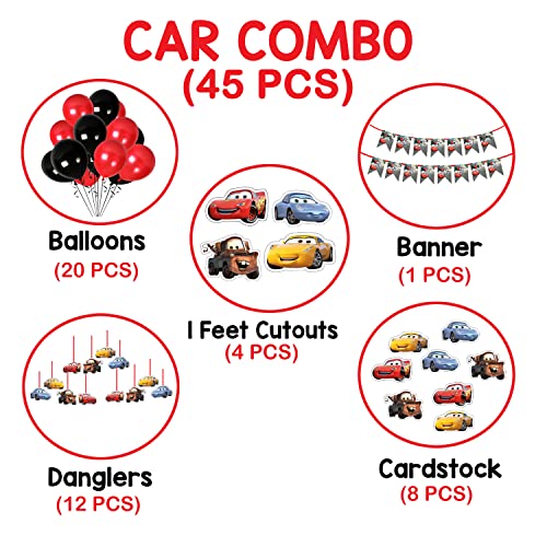 Image of WOW Party Studio Construction Vehicles Happy Birthday Theme Decoration Kit - 45Pcs, 300GSM Cardstock Banner, Truck Cutouts & Balloons for Boys Kids Birthday Party Supplies Combo Set