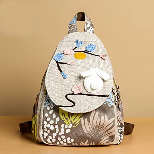 Image of Small Canvas Backpack, Retro Boho Washed Hippie for Women Daily Commute (Rabbit Decorations)