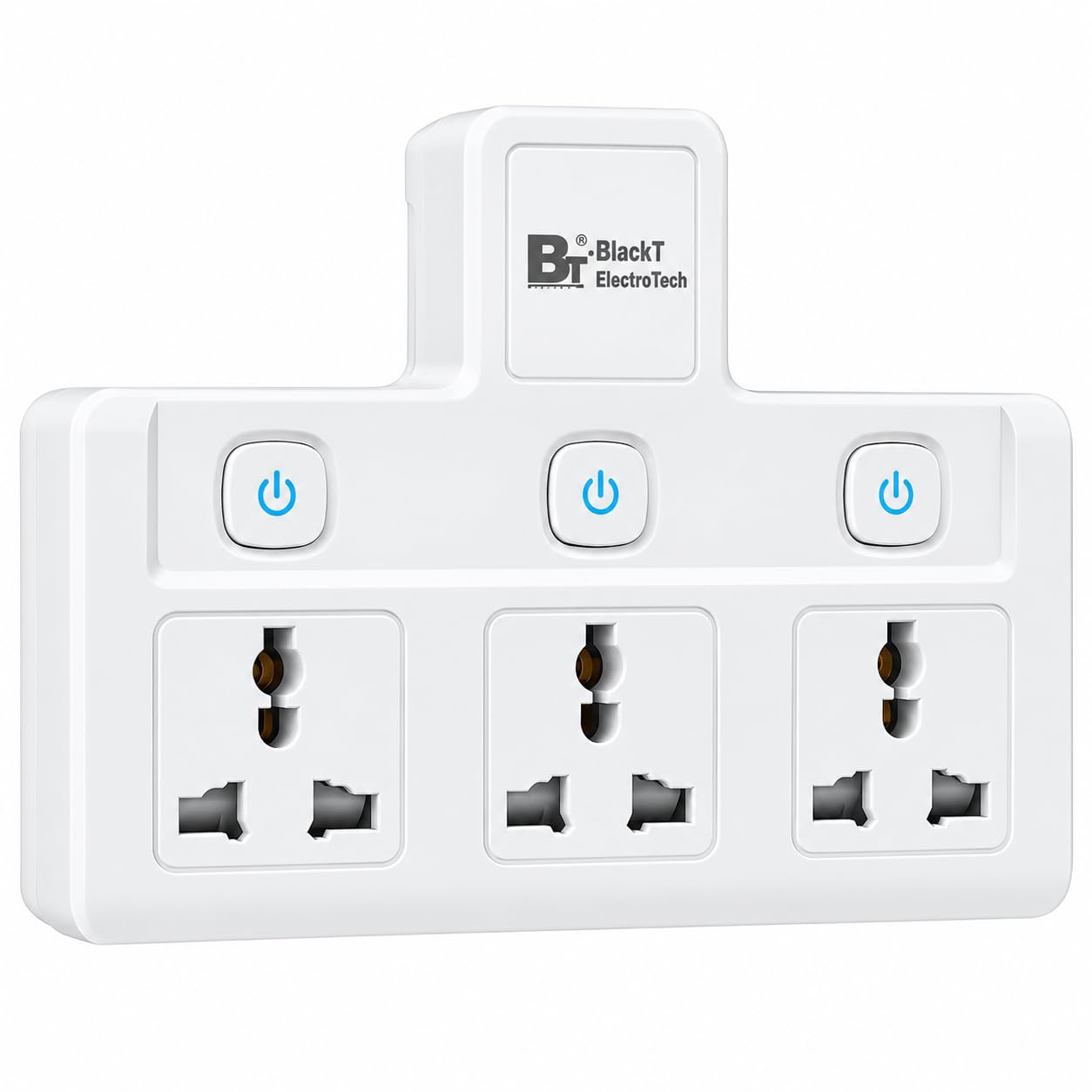blackt electrotech (btps2) multi plug socket extension with shelf - 2500w 10a wall adapter for home, office, kitchen - cordless power extension with led indicator (3 socket multi plug)