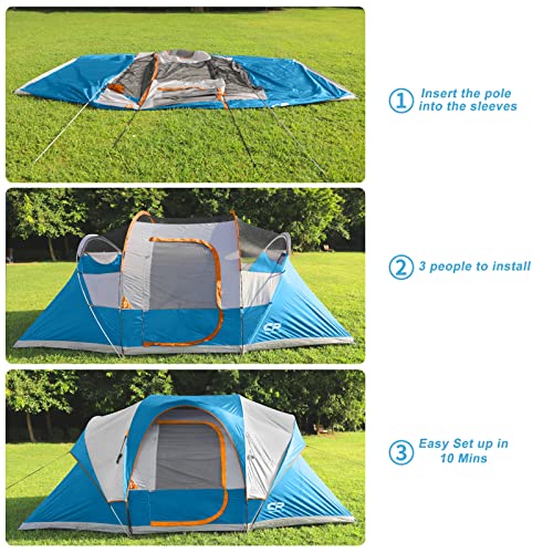 CAMPROS-CP-Tent-9-Person-Camping-Tents-2-Room-Water-Resistant-Family-Tent-with-Top-Rainfly-4-Large-Mesh-Windows-Double-Layer-Easy-Set-Up-Portable-with-Carry-Bag