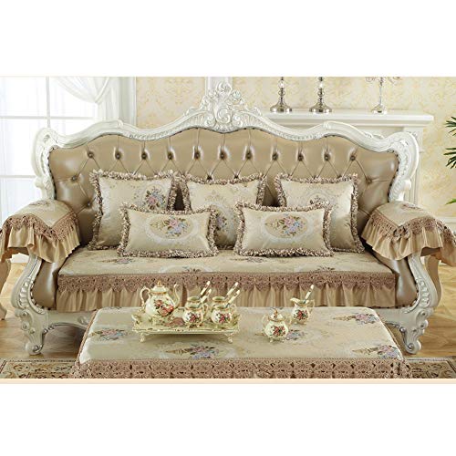 Nileco Anti-Slip Floral Sofa Slipcover Furniture Protector, Armless Sofa Cover European Lace Sofa Cover Washable Dustproof Couch Cover-Golden (85+18) X240Cm #TOP1