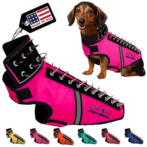 CoyoteVest SpikeVest Dog Harness Vest for Small Dogs, Reflective Dog Vest with Spikes to Shield Your pet from Coyotes, Raptor and Animal Attacks, Anti Hawk Vest, Made in USA (S-Pink)