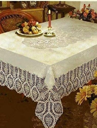 DINY American Embroidered Tablecloth Machine Washable Ideal For Formal Dinner Parties 60" x 120" Rectangular XX-Large (White)