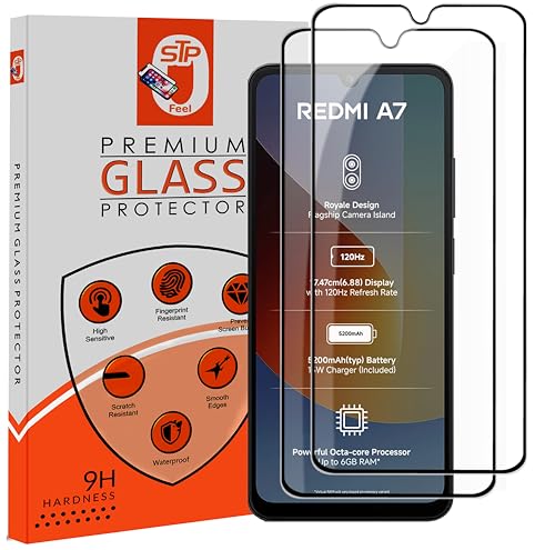 Image of STP FEEL Premium Tempered Glass Screen Protector Guard Compatible For Xiaomi Redmi A7 4G (6.88 Inch, Pack of 2) | Edge to Edge Coverage With Easy to installation kit for Smartphone