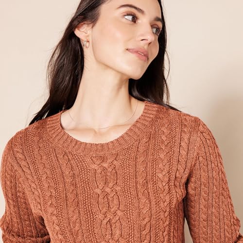 Image of Amazon Essentials Women's Regular Fit Soft Cotton Cable Knit Ribbed Crewneck Sweater (Available in Plus Size)
