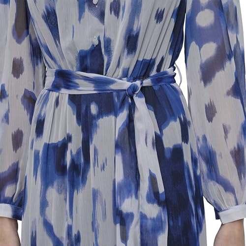 Image of DKNY Women's Long Sleeve V-Neck Tie Waist Midi Dress