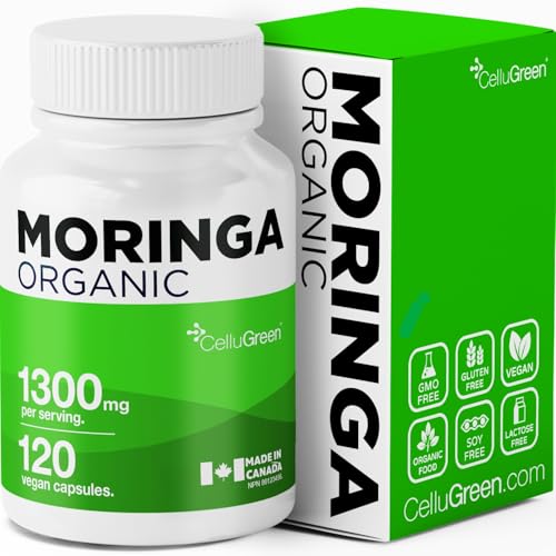 NEW! 1300mg Organic Moringa Capsules (strongest available) Liver Detox Cleanse, Gut Health, Hormone Balance, Vegan, Non-GMO (650mg per capsule), Rich in Antioxidants, 120 Capsules