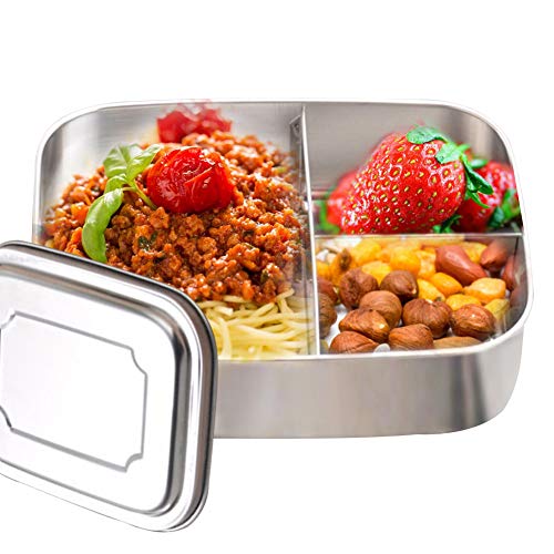 Fiambreras bento, Caja de almuerzo con 3 compartimentos Fiambrera de seguridad de trigo natural de 1000 ml con cubiertos, sin...