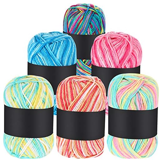 WILLBOND 6 Pcs 50g Crochet Yarn Multi Colored Knitting Yarn Bulk Acrylic Weaving Yarn Crocheting Thread (Pink, Yellow Green, Multicolor, Blue, Yellow Red, Yellow Green Pink, 3-Ply)