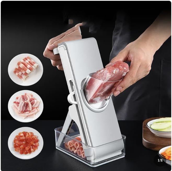 Hand-Crank Vegetable Slicer and Grater, Kitchen Cutting Press Tool, Silver