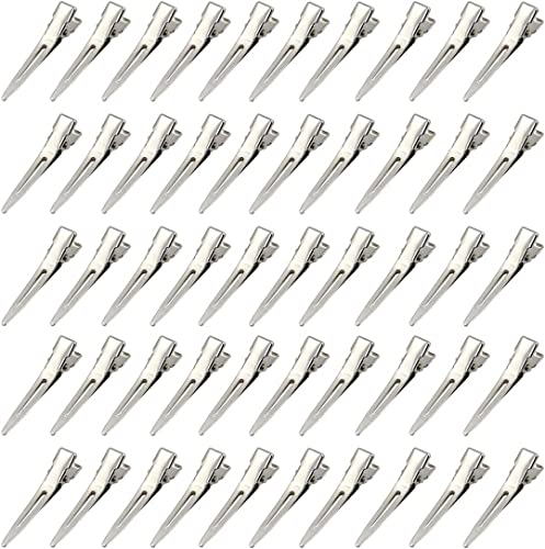 BetterJonny 50 Pack 1.75 Inches Single Prong Hair Clips Silver Section Clips Metal Clips Hair Pins for Curls
