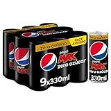 Ideal con hielo y limón Pepsi Max Zero Cafeína 330ml - Refresco de Cola con Zero Azúcar, Pack de 9