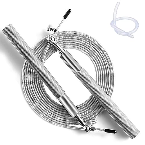 Sqxaldm Speed Springseil Speed Rope, 360° Springseil Erwachsene Fitness für Männer & Frauen, 300 cm Länge verstellbar, Rutschfester Griff aus Aluminium, Fitnesstraining Ausdauertraining (silber)