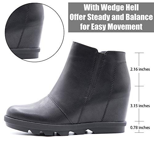Athlefit Wedge Booties For Women With Heel Womens Booties Ankle Boots Hidden Wedge Boots Black Size 8 #TOP1