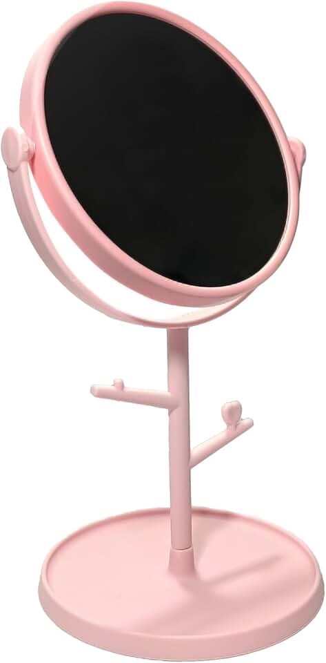 Espelho de Mesa para Maquiagem com Suporte pata jóias 2 em 1 prático compacto organizador (Rosa)