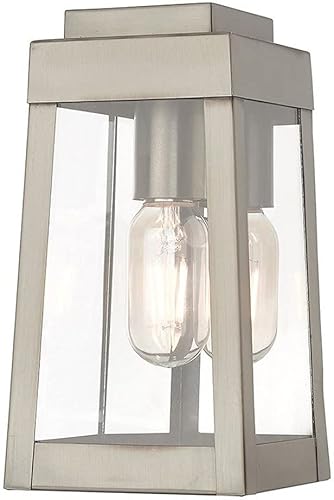 Livex Lighting 20851-91 Oslo - Farol de pared para exteriores de 9.5 pulgadas, acabado de níquel cepillado con cristal transparente, plateado