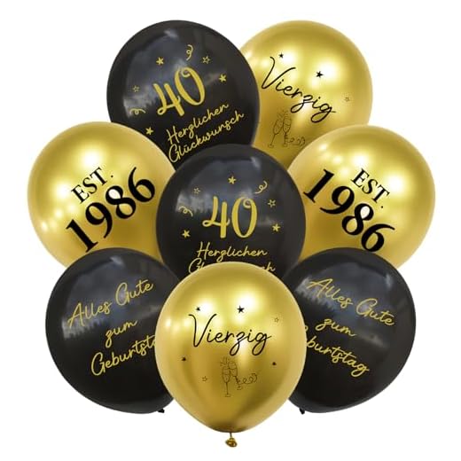 24 Stück Deko 40. Geburtstag Luftballons Schwarz Gold, 1986 Ballons 40 Alles Gute zum Geburtstag, Happy Birthday Luftballon 40 Jahre für Mann Frauen 40 Geburtstagsdeko, Geburtstagsfeier Deko