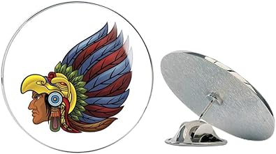 Cool Native American Chief with Eagle Headdress Cartoon Round Metal 0.75" Lapel Pin Hat Shirt Pin Tie Tack Pinback
