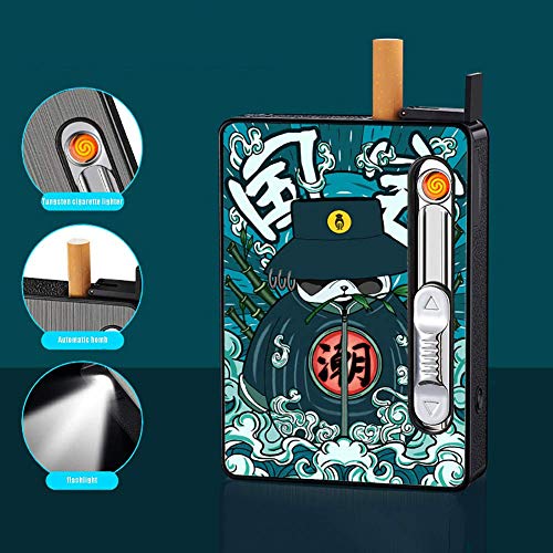 LIANXIAO - Caixa de cigarros, caixa de cigarro com isqueiros, USB Lúcio de charuto recarregável, fla