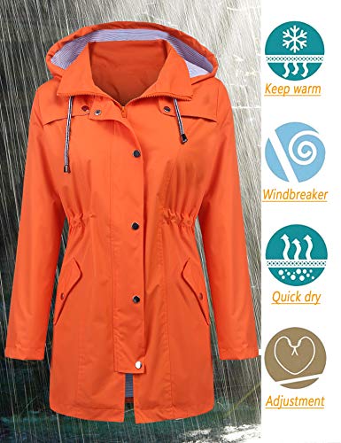 Lomon Raincoat Women Waterproof Long Hooded Trench Coats Lined Windbreaker Travel Jacket Orange Xxl #TOP1
