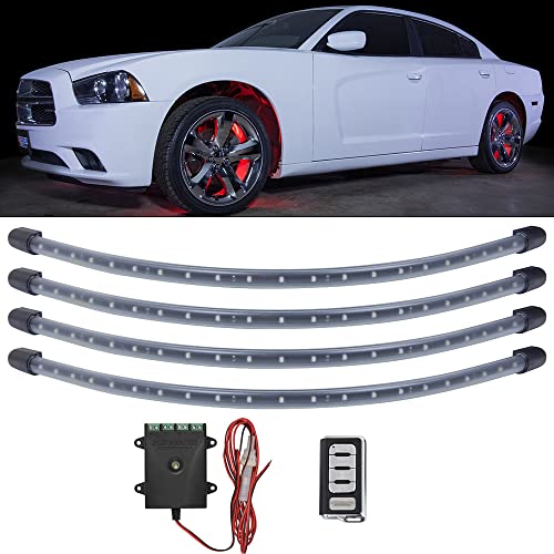 LEDGlow 4pc Red LED Wheel Well Fender Accent Neon Lighting Kit for Cars & Trucks - 6 Patterns - Music Mode - 24