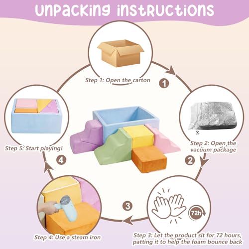 Image of Foam Climbing Blocks for Toddlers, 7-Piece Baby Soft Play Set with Ball Pit, Indoor Climbing Toys for Kids, Modular Foam Play Structures, Macaron Colors (Balls Not Included)