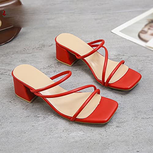 Sandales pour femmes rouges talons carrés bas glisses chic