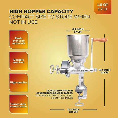 Universal L10900 Corona Corn Grinder With High Hopper, Grain Mill, Manual Grinder For Corn, Rice, Soybeans, Pepper, Chickpeas, Cast Iron Wheat Grinder thumb #3