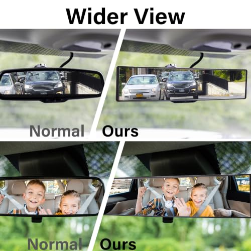 Image of Rear View Mirror, Universal 11.4 Inch Interior Clip On Panoramic Convex Mirrors for Car Accessories, HD Anti Glare Wide Angle and Reduce Blind Spot, Extended Rear View Mirror for Cars, SUVs, Trucks