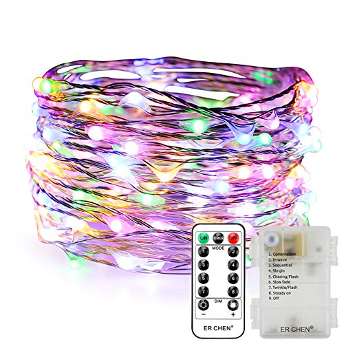 Er Chen Fairy Lights Battery Operated Waterproof 8 Modes With Remote Timer, 33Ft 100 Led Silver Coated Copper Wire Twinkle String Lights For Indoor Outdoor Decor (Multicolored) #TOP30