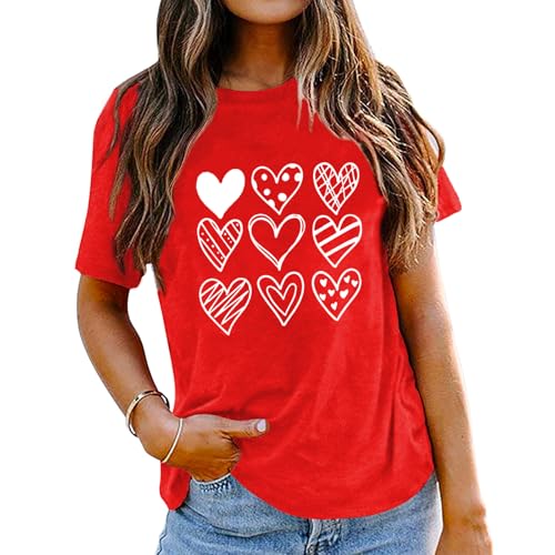 Image of Valentines Shirts for Women Valentine Love Heart Printed Graphic Tshirt Cute Girls Casual Top