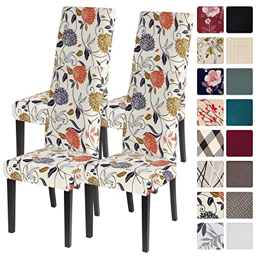 Image of SearchI Dining Room Chair Covers Slipcovers Set of 4, Spandex Super Fit Stretch Removable Washable Kitchen Parsons Chair Covers Protector for Dining Room,Hotel,Ceremony(Flower Pattern7)