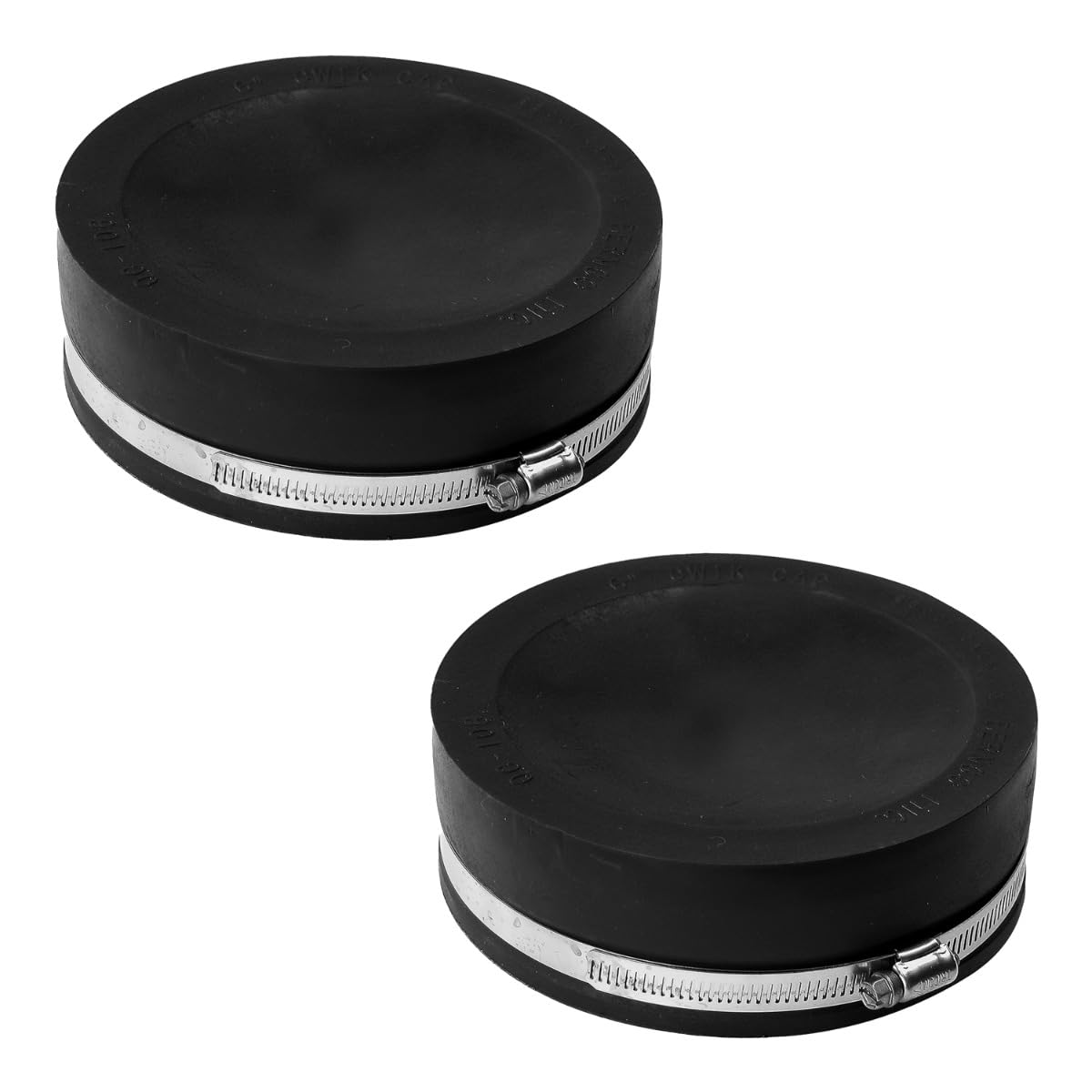 Fernco QC-106 2 Pack 6-in. Qwik Cap Flexible PVC Pipe Cap with Stainless Steel Clamps, Black