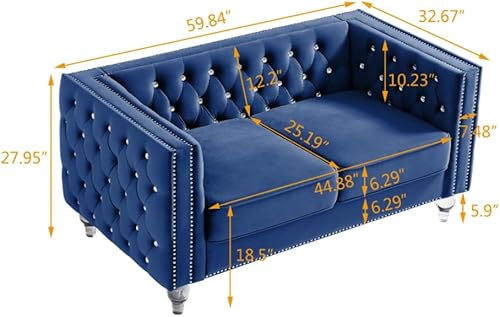 Miniatura 91 de i-POOK Sofá Chesterfield de terciopelo de 83 pulgadas de ancho con 3 asientos, 2 almohadas de felpa, patas de cristal y brazos recortados con cabeza