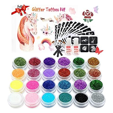 Glitter Tattoos Kit, 24 Colors Glitter Temporary Tattoos/Body Glitter Tattoos, Body Make-up for Party, Halloween, Birthday,Christmas Cover