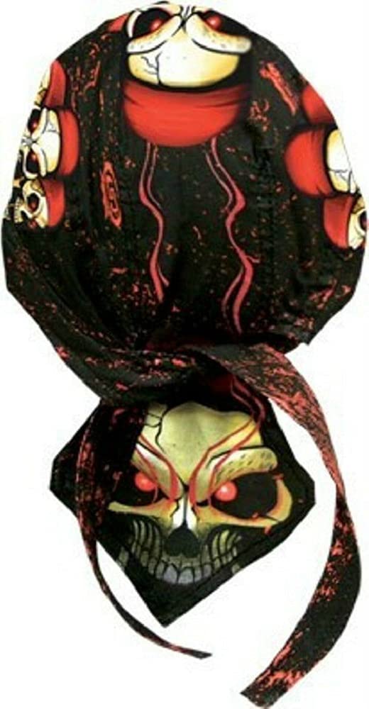Red Black Pirate Skull Rider Capsmith Head Wrap Durag Doo Rag Biker Skull Cap Hat Helmet Liner Moisture