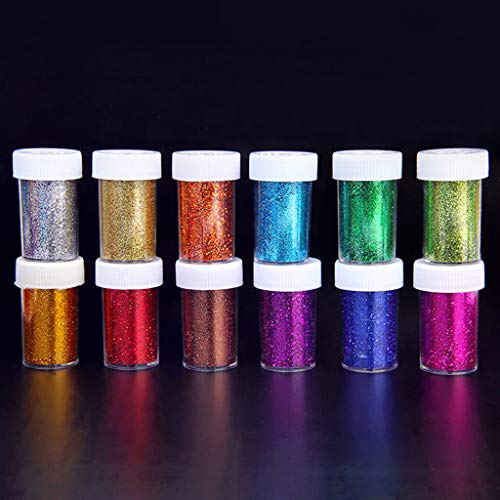 XuQiZZpp 12 botellas de purpurina fina de resina en polvo para vasos, uñas, arte, maquillaje, 12 colores, decoraciones, polvos para uñas