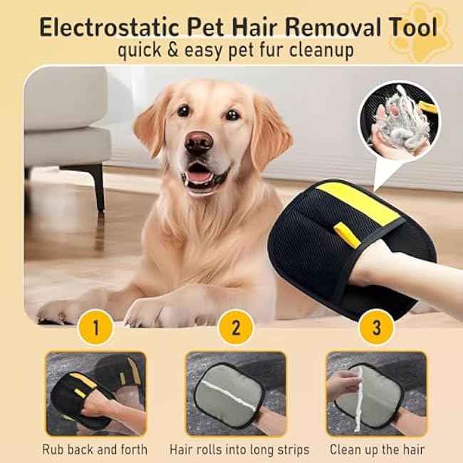 Pet Hair Removal Gloves for Cats & Dogs, Reusable & Washable Electrostatic Pet Hair Remover Gloves Tool, The Magic Brush Pet Hair Remover for Laundry, Couch, Furniture, Carpet, Car Seat Surface (2pcs)-YVXnV8nW