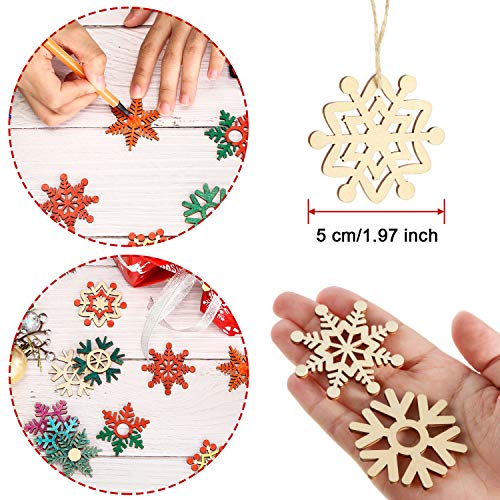 100 Pcs Christmas Unfinished Wooden Snowflake Ornaments Snowflake Hanging Cutouts Blank Wood Slices With Cord Craft Embellishments For Xmas Tree Decorations #TOP2