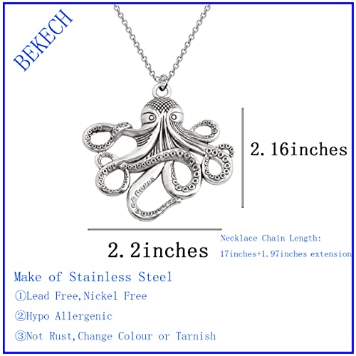 BEKECH Octopus Pendant Necklace Octopus Theme Nautical Jewelry Ocean Animal Gift for Octopus Lover Squid Lover Sea Fan Pirate Accessory for Her2