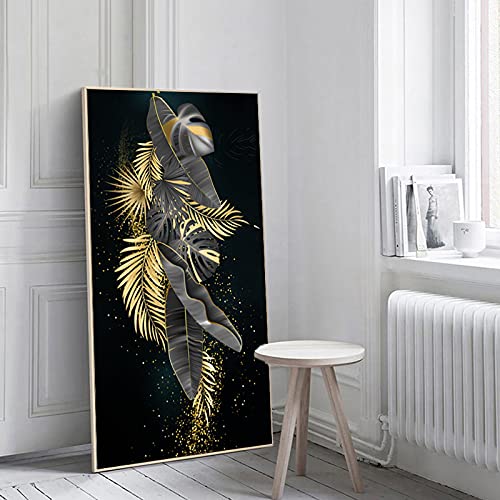 Toile feuilles d'or d'art abstrait de haute qualité 40x80 cm