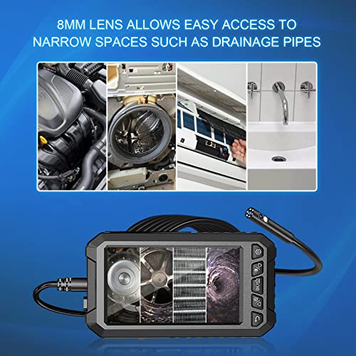Dual Lens Borescope Endoscope Inspection Camera, With 8Mm 1080P Ip67 Waterproof Industrial Endoscope Camera 8 Led Lights, 5 Inch Screen, 16.5Ft Snake Semi-Rigid Cable For Car Pipe Sewer Drain #TOP7