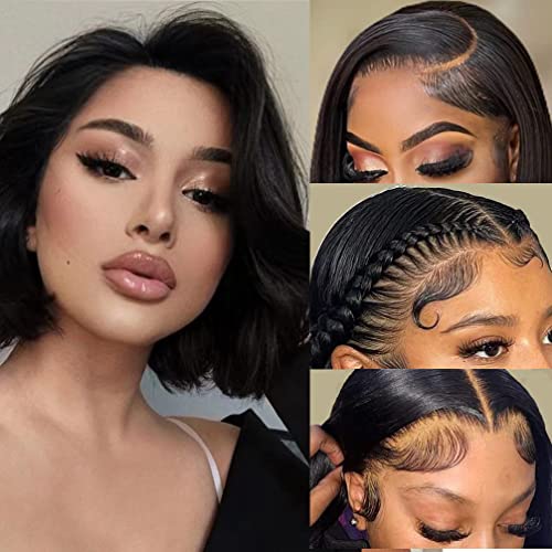 Image of Srakuw Bob Wig Human Hair 13x4 Lace Front Wigs for Black Women Pre Plucked 180 Density Brazilian Wet and Wavy Human Hair Wigs HD Lace Frontal Wig (8 Inch)