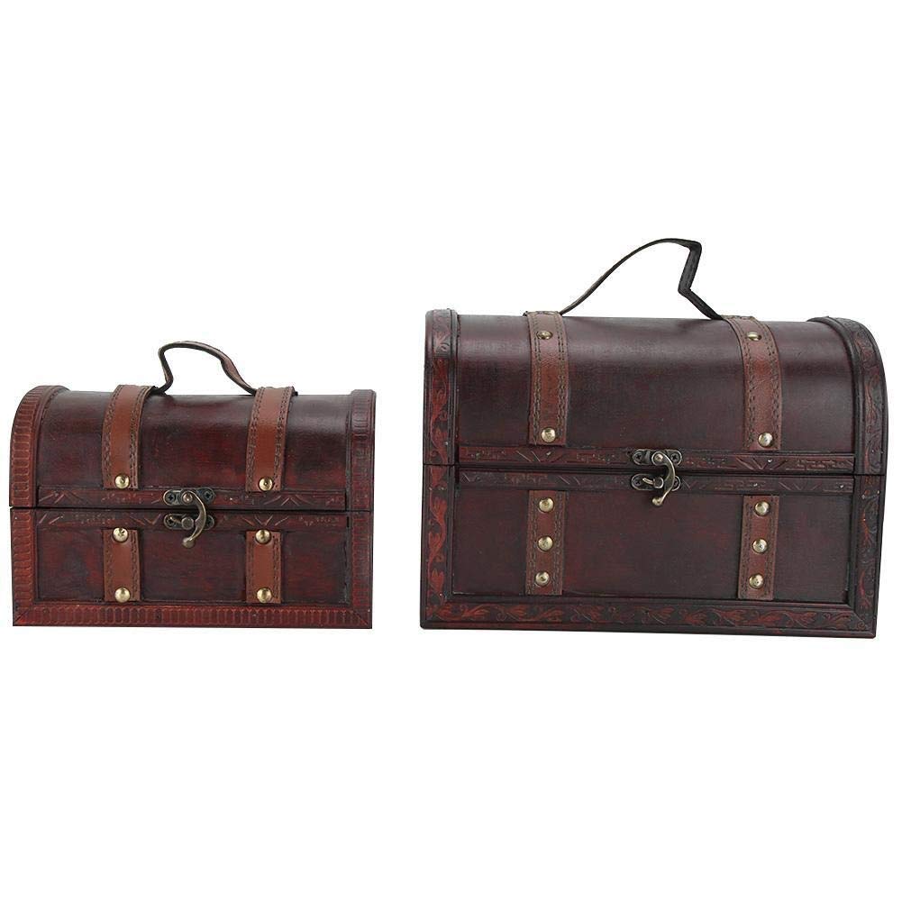 Boite en bois vintage lot de 2 coffrets de rangement classiques pour bijoux et tresors