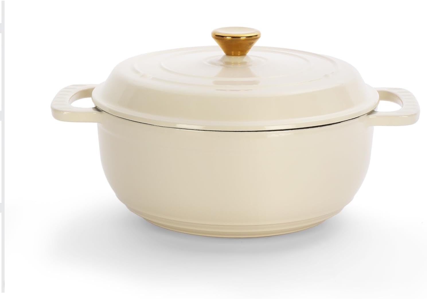 5QT Cast Iron Cooking Pot with Lid and Dual Handles - Multipurpose Round Enameled Pot with 2 Silicone Gloves, Heavy-Duty, Non-Stick (White)