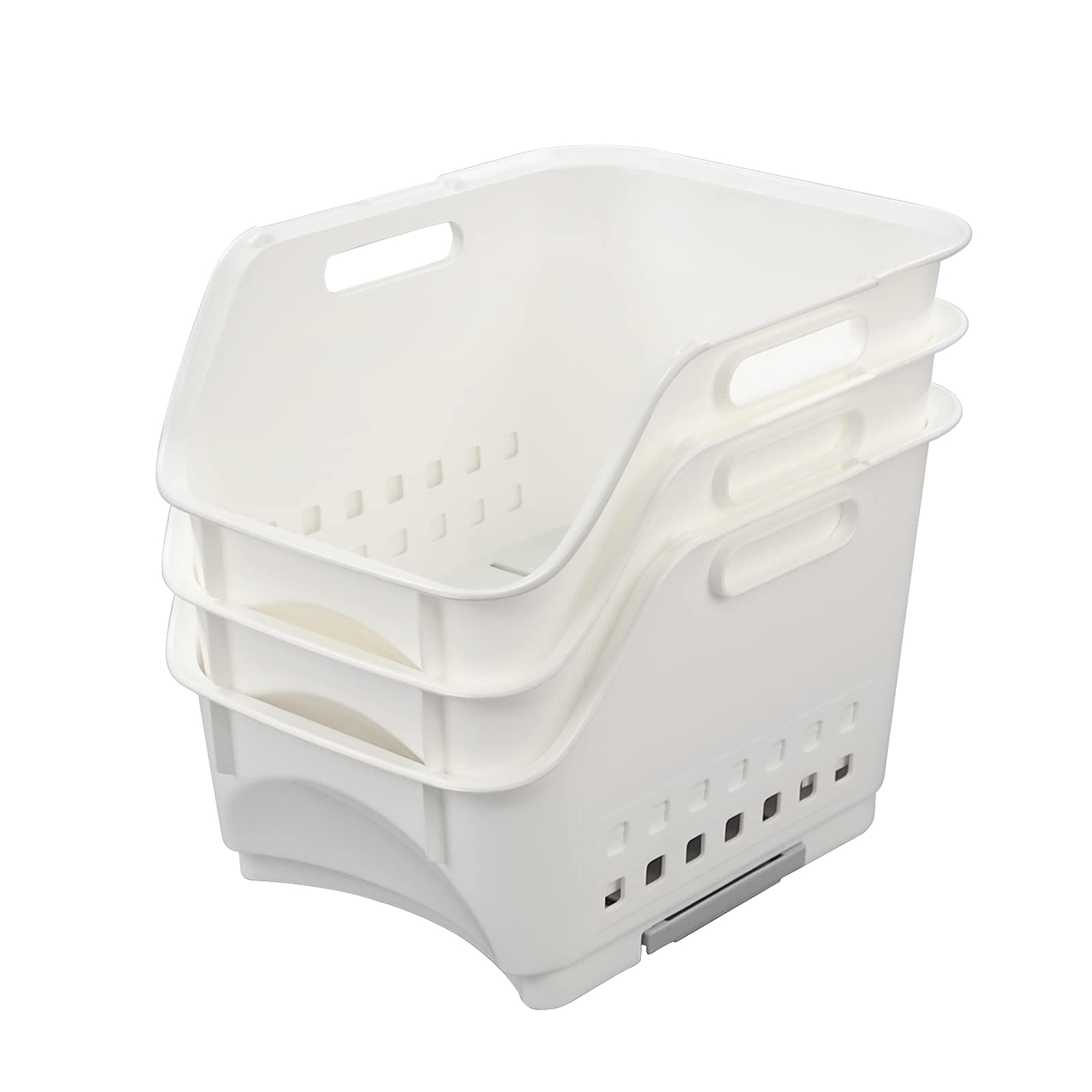 Cesta De Almacenamiento Apilable De Plástico, 3 Paquetes, Blanco