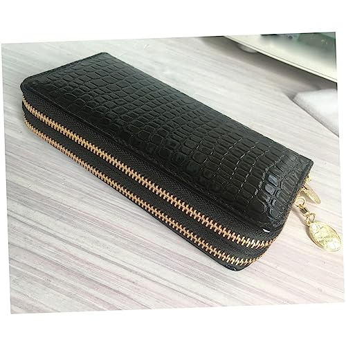 GALPADA Black Patent Leather Long Zipper Wallet for Women Large Capacity Dual Zip Purse with Multiple Card Slots Durable Soft PU Leather Cash Holder Portable and Practical Design4