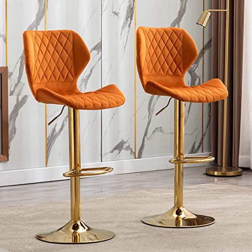 Mid Century Bar Stool Mustard Yellow Glitzhome Set Of Swivel Bar